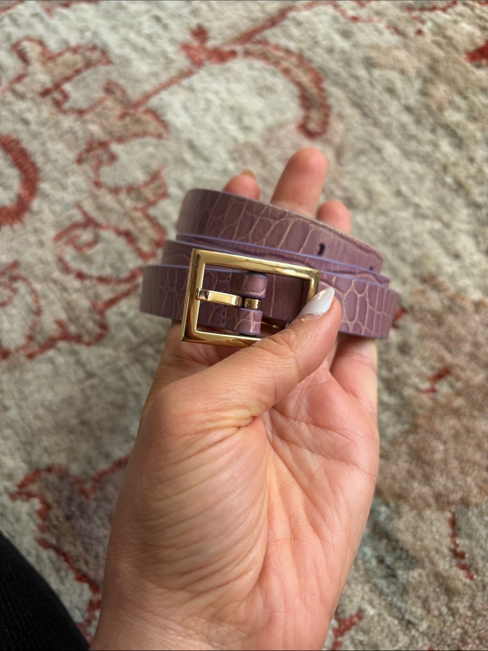 Liz Claiborne Croc-Embossed Mauve Leather Belt with Gold Buckle